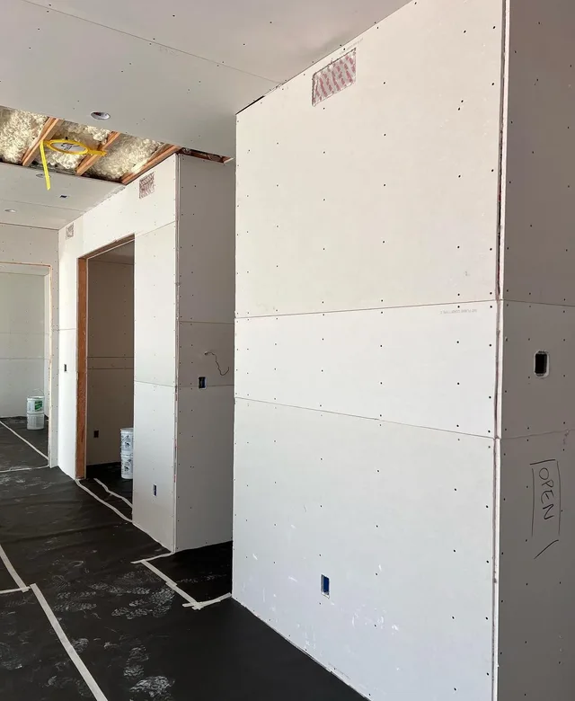 Wall corners and doorway openings during the interior stage.